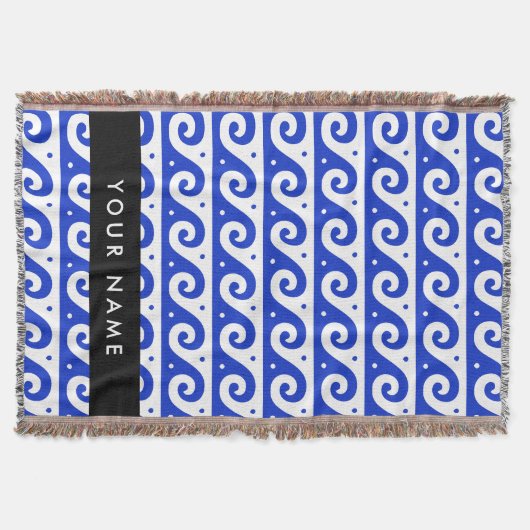 ギリシャの蛇行鍵、波の鍵、青、名前 スローブランケット (正面)