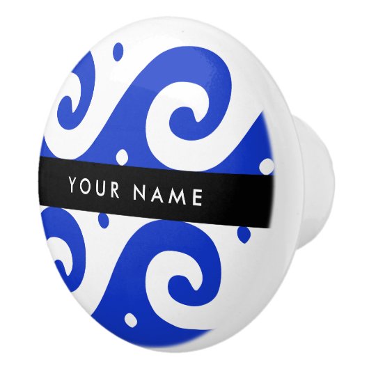 ギリシャの蛇行鍵、波の鍵、青、名前 セラミックノブ (右)