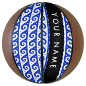 ギリシャの蛇行鍵、波の鍵、青、名前 バスケットボール (縦)