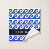 ギリシャの蛇行鍵、波の鍵、青、名前 バスタオルセット (ウォッシュタオル)