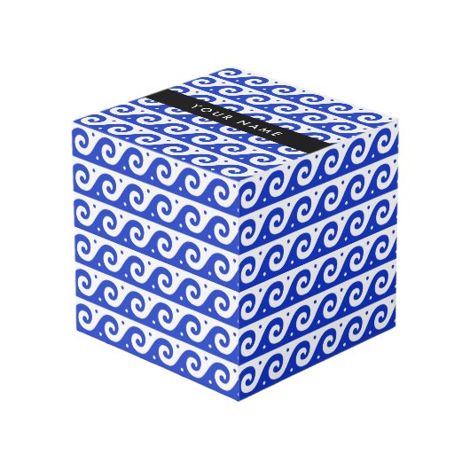 ギリシャの蛇行鍵、波の鍵、青、名前 フォトキューブ (正面アングル)