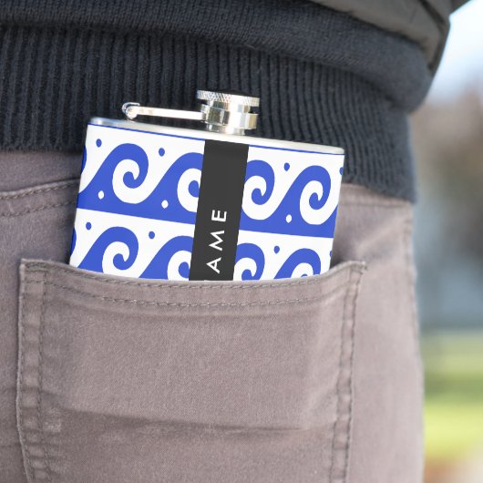 ギリシャの蛇行鍵、波の鍵、青、名前 フラスク (インサイチュ)