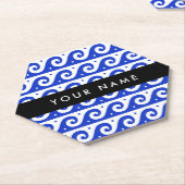 ギリシャの蛇行鍵、波の鍵、青、名前 ペーパーコースター (アングル)