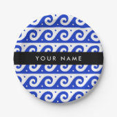 ギリシャの蛇行鍵、波の鍵、青、名前 ペーパープレート (正面)
