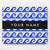 ギリシャの蛇行鍵、波の鍵、青、名前 マウスパッド (正面)