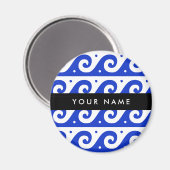 ギリシャの蛇行鍵、波の鍵、青、名前 マグネット (正面/裏面)