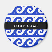 ギリシャの蛇行鍵、波の鍵、青、名前 マグネット (正面)