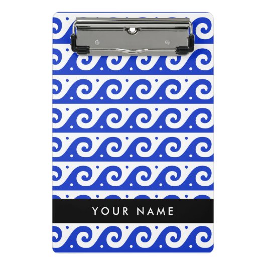 ギリシャの蛇行鍵、波の鍵、青、名前 ミニクリップボード (正面)