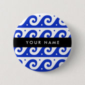 ギリシャの蛇行鍵、波の鍵、青、名前 缶バッジ (正面)