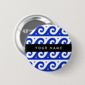 ギリシャの蛇行鍵、波の鍵、青、名前 缶バッジ (正面&裏面)