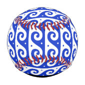 ギリシャの蛇行鍵、波の鍵、青、名前 野球ボール (裏面)