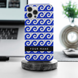ギリシャの蛇行鍵、波の鍵、青、名前 iPhone 15 PRO MAXケース