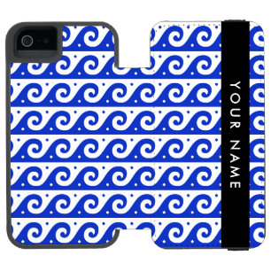 ギリシャの蛇行鍵、波の鍵、青、名前 iPhone SE/5/5sウォレットケース