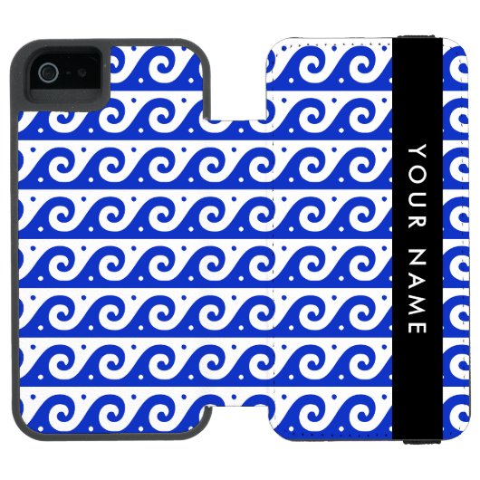 ギリシャの蛇行鍵、波の鍵、青、名前 INCIPIO iPhoneウォレットケース (フォリオ Open)