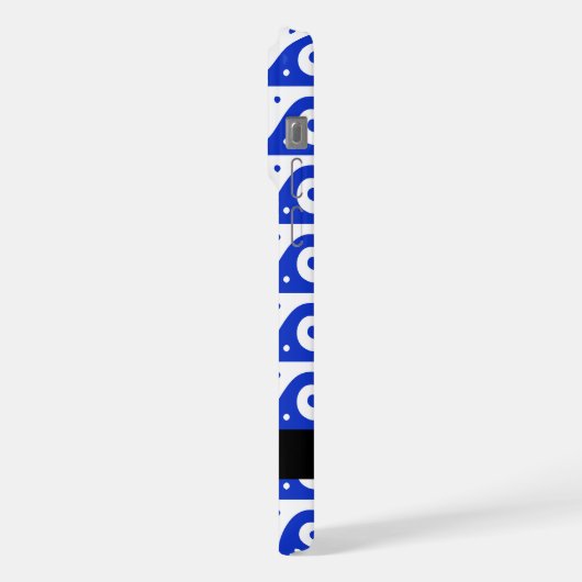 ギリシャの蛇行鍵、波の鍵、青、名前 iPhoneケース (左側面)