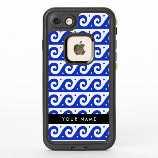 ギリシャの蛇行鍵、波の鍵、青、名前 LifeProof iPhoneケース (裏面)