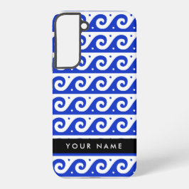 ギリシャの蛇行鍵、波の鍵、青、名前 SAMSUNG GALAXY S22+ケース