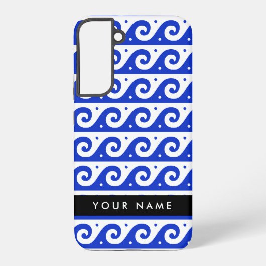 ギリシャの蛇行鍵、波の鍵、青、名前 SAMSUNG GALAXYケース (裏面)