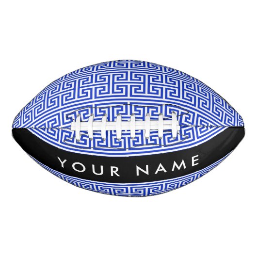 ギリシャの蛇行鍵Hブルー、お名前、パーソナライズ アメリカンフットボール (正面)