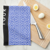 ギリシャの蛇行鍵Hブルー、お名前、パーソナライズ キッチンタオル (四つ折り)