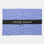 ギリシャの蛇行鍵Hブルー、お名前、パーソナライズ キッチンタオル (横)