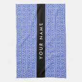 ギリシャの蛇行鍵Hブルー、お名前、パーソナライズ キッチンタオル (縦)