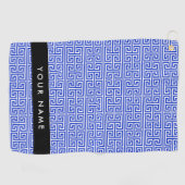 ギリシャの蛇行鍵Hブルー、お名前、パーソナライズ ゴルフタオル (横)