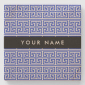 ギリシャの蛇行鍵Hブルー、お名前、パーソナライズ ストーンコースター (正面)