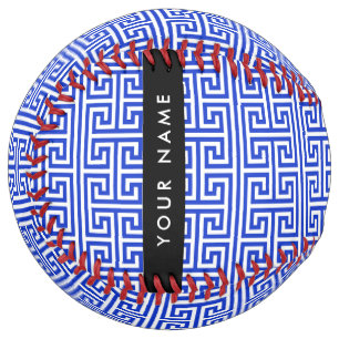 ギリシャの蛇行鍵Hブルー、お名前、パーソナライズ ソフトボール