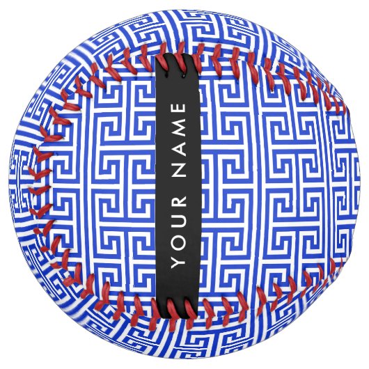 ギリシャの蛇行鍵Hブルー、お名前、パーソナライズ ソフトボール (正面左)