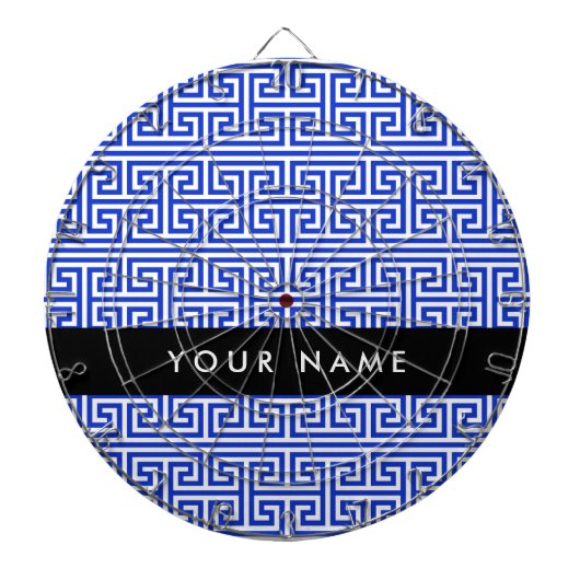 ギリシャの蛇行鍵Hブルー、お名前、パーソナライズ ダーツボード (正面)