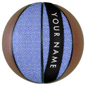 ギリシャの蛇行鍵Hブルー、お名前、パーソナライズ バスケットボール (縦)