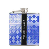 ギリシャの蛇行鍵Hブルー、お名前、パーソナライズ フラスク (正面)