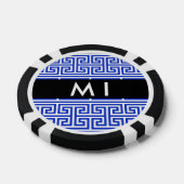 ギリシャの蛇行鍵Hブルー、お名前、パーソナライズ ポーカーチップ (シングル)