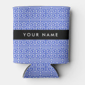 ギリシャの蛇行鍵Hブルー、お名前、パーソナライズ 缶クーラー (正面)