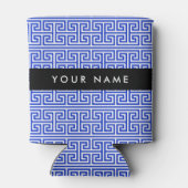 ギリシャの蛇行鍵Hブルー、お名前、パーソナライズ 缶クーラー (裏面)