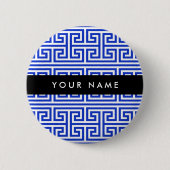 ギリシャの蛇行鍵Hブルー、お名前、パーソナライズ 缶バッジ (正面)