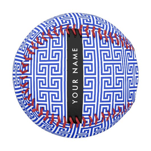 ギリシャの蛇行鍵Hブルー、お名前、パーソナライズ 野球ボール (正面左)