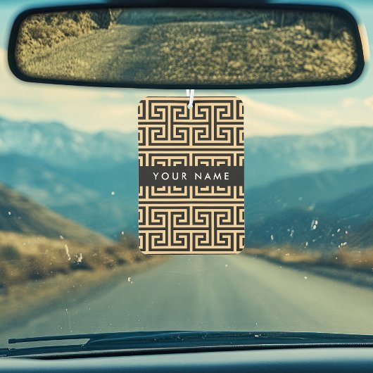 ギリシャの蛇行鍵H Brown、お名前、パーソナライズ カーエアーフレッシュナー