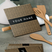 ギリシャの蛇行鍵H Brown、お名前、パーソナライズ