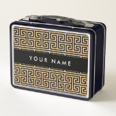 ギリシャの蛇行鍵H Brown、お名前、パーソナライズ メタルランチボックス (裏面)