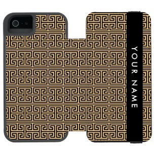 ギリシャの蛇行鍵H Brown、お名前、パーソナライズ iPhone SE/5/5sウォレットケース