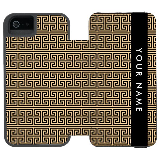 ギリシャの蛇行鍵H Brown、お名前、パーソナライズ Incipio iPhoneウォレットケース (フォリオ Open)