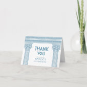 ギリシャの誕生日パーティーと青い列ありがとう サンキューカード (正面)