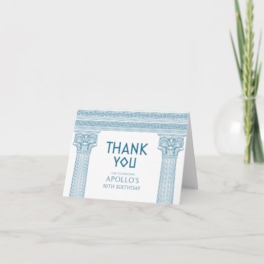 ギリシャの誕生日パーティーと青い列ありがとう サンキューカード (正面)