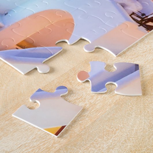 ギリシャの象徴的な夕日の美しいを捉える ジグソーパズル (側面)