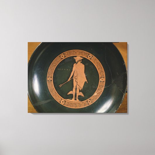 ギリシャの赤姿カップ、ヘルメス神を描く キャンバスプリント (正面)