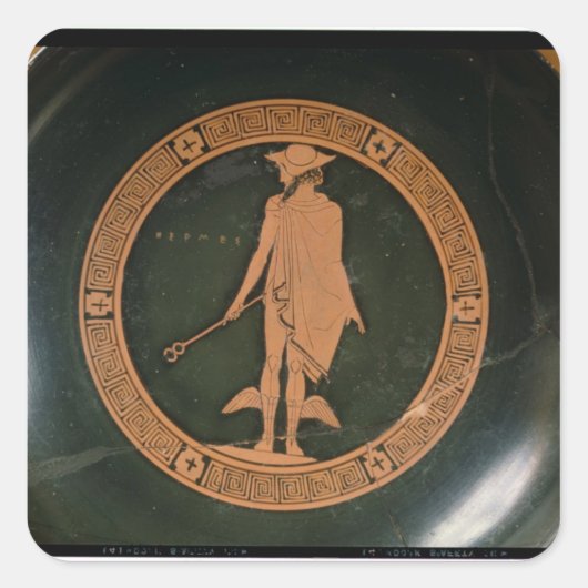 ギリシャの赤姿カップ、ヘルメス神を描く スクエアシール (正面)