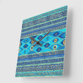 ギリシャの邪悪な目とギリシャの鍵オーナメント スクエア壁時計 (傾斜)