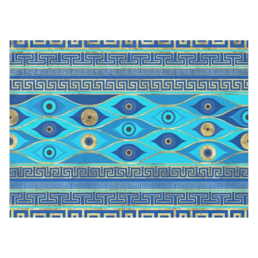 ギリシャの邪悪な目とギリシャの鍵オーナメント テーブルクロス (正面(横))